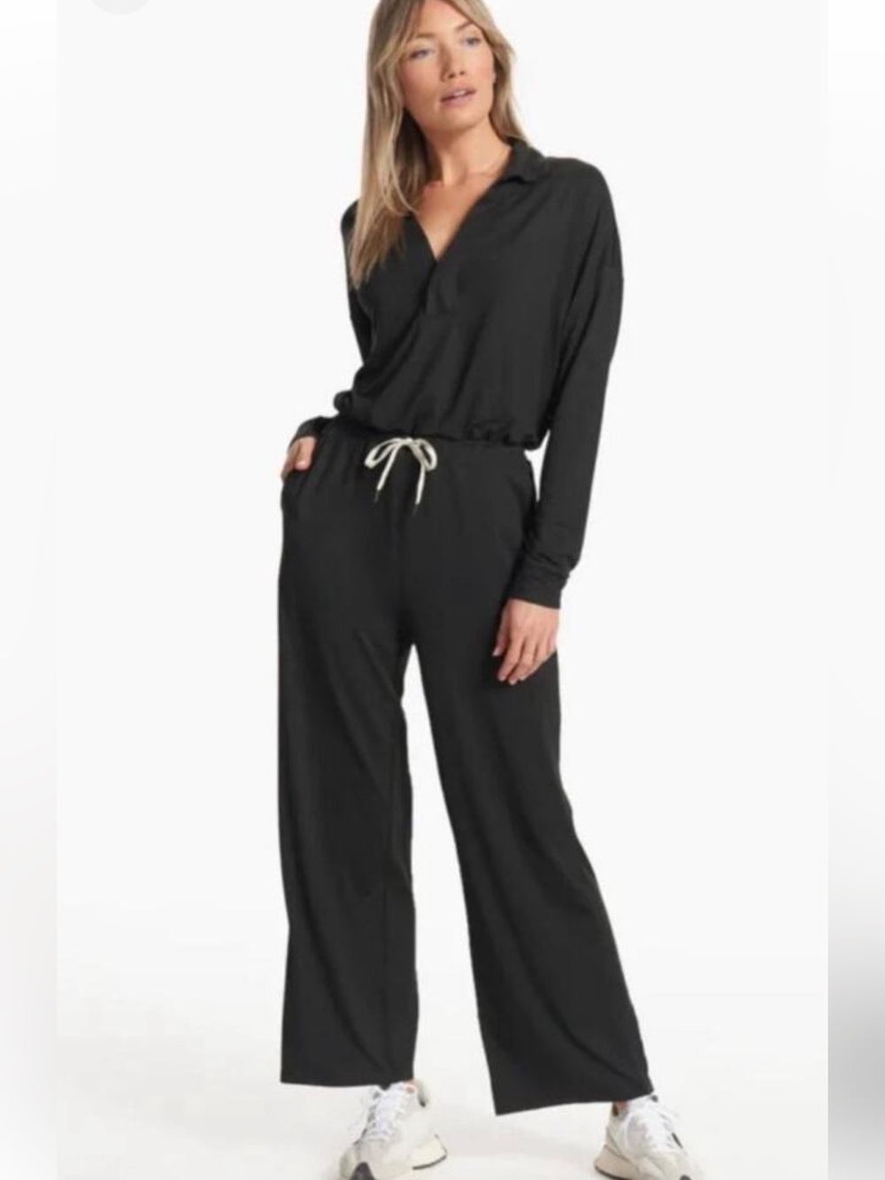 Vuori Black Lux Jumpsuit with Drawstring